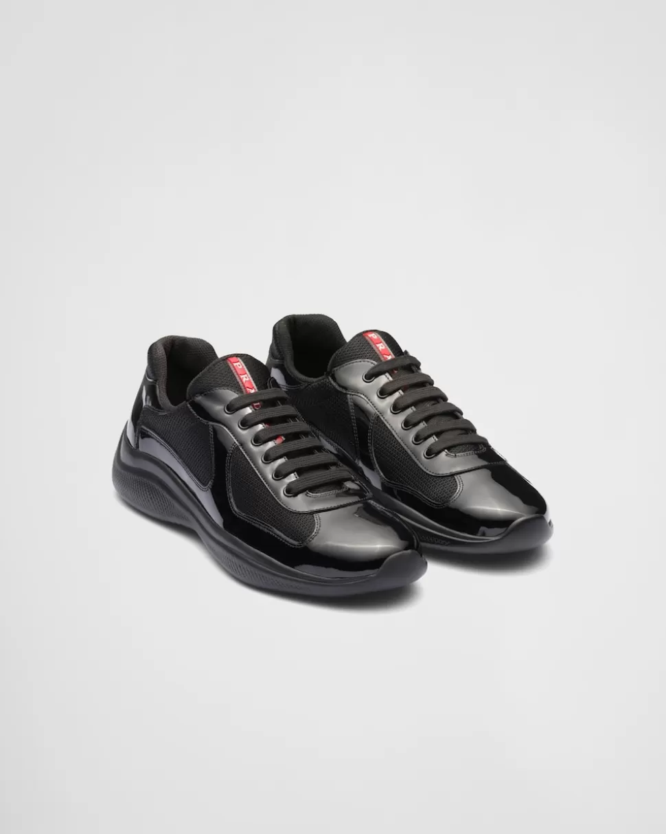 Fashion Prada America’s Cup Sneaker Aus Lackleder Und Funktionsgewebe Schwarz