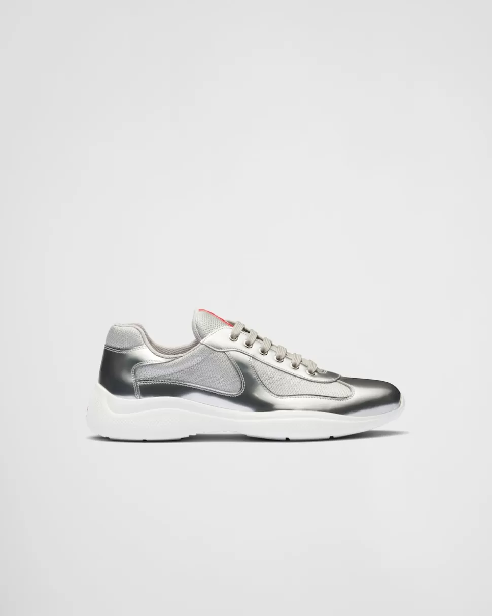 Discount Prada America’s Cup Sneaker Aus Metallic-leder Und Bike-gewebe Silber