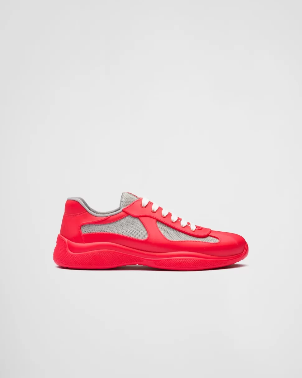 Discount Prada America’s Cup Sneaker Aus Weichem Gummi Und Bike-gewebe Creme