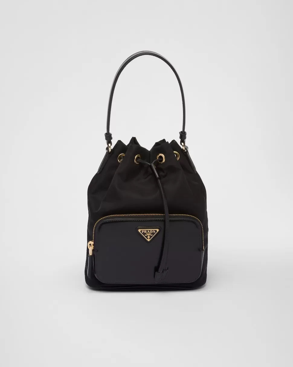 Best Prada Duet Bucket Bag Aus Re-nylon Und Gebürstetem Leder Schwarz