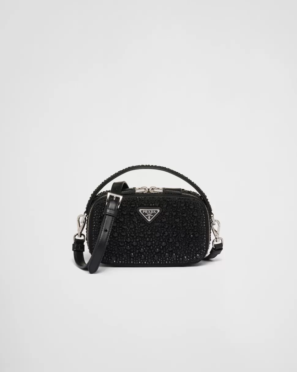 Best Prada Odette Mini Bag Aus Satin Mit Kristallen Schwarz