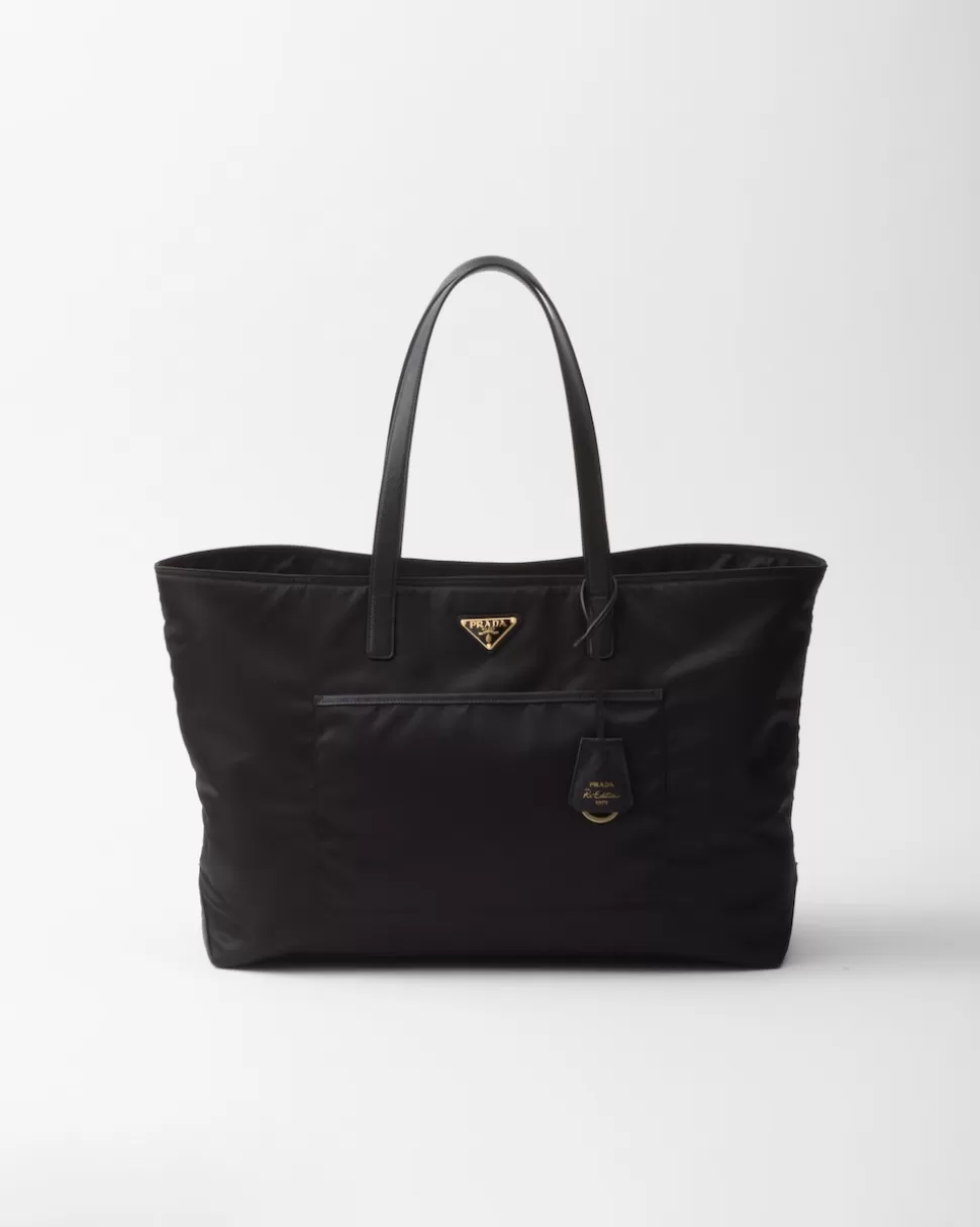 Cheap Prada Re-edition 1978 Große Tote Bag Aus Re-nylon Und Saffiano-leder Schwarz