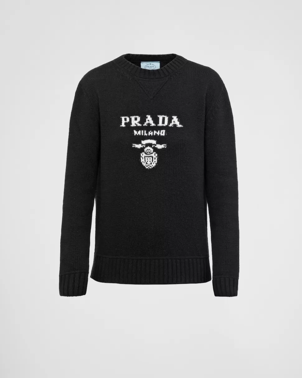 Best Sale Prada Rundhalspullover Aus Kaschmir Und Wolle Schwarz