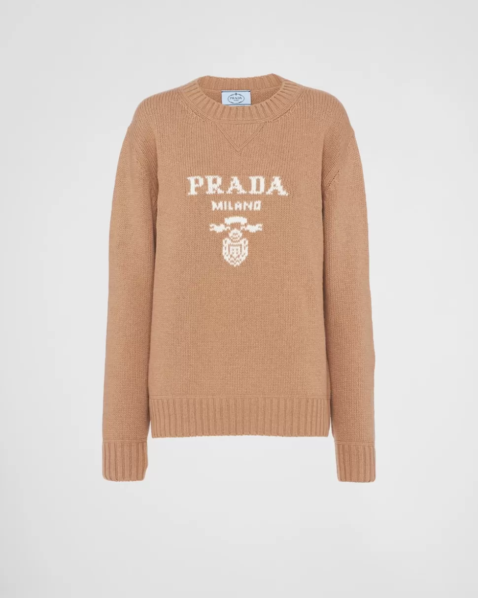 Discount Prada Rundhalspullover Aus Kaschmir Und Wolle Schwarz