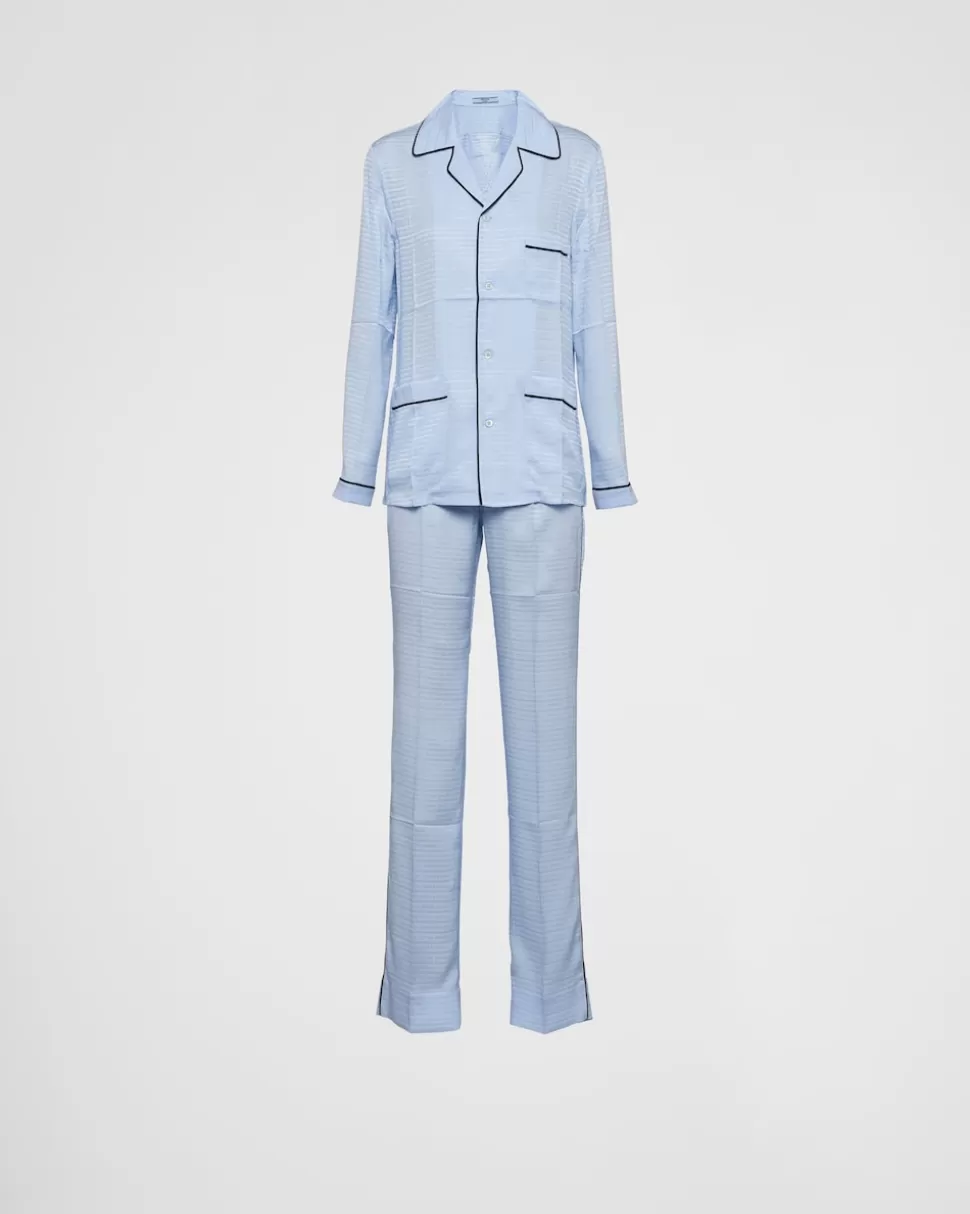 Cheap Prada Pyjama Aus Crêpe-de-chine-jacquard Hellblau