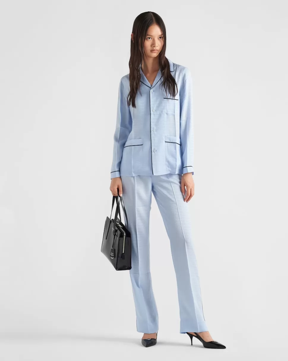 Cheap Prada Pyjama Aus Crêpe-de-chine-jacquard Hellblau