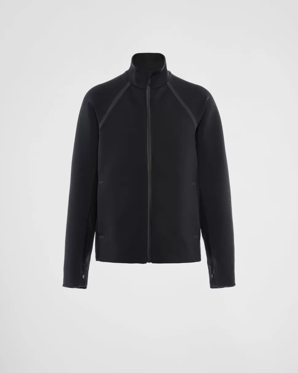 Best Sale Prada Reißverschluss-jacke Aus Recyceltem Double Jersey Schwarz