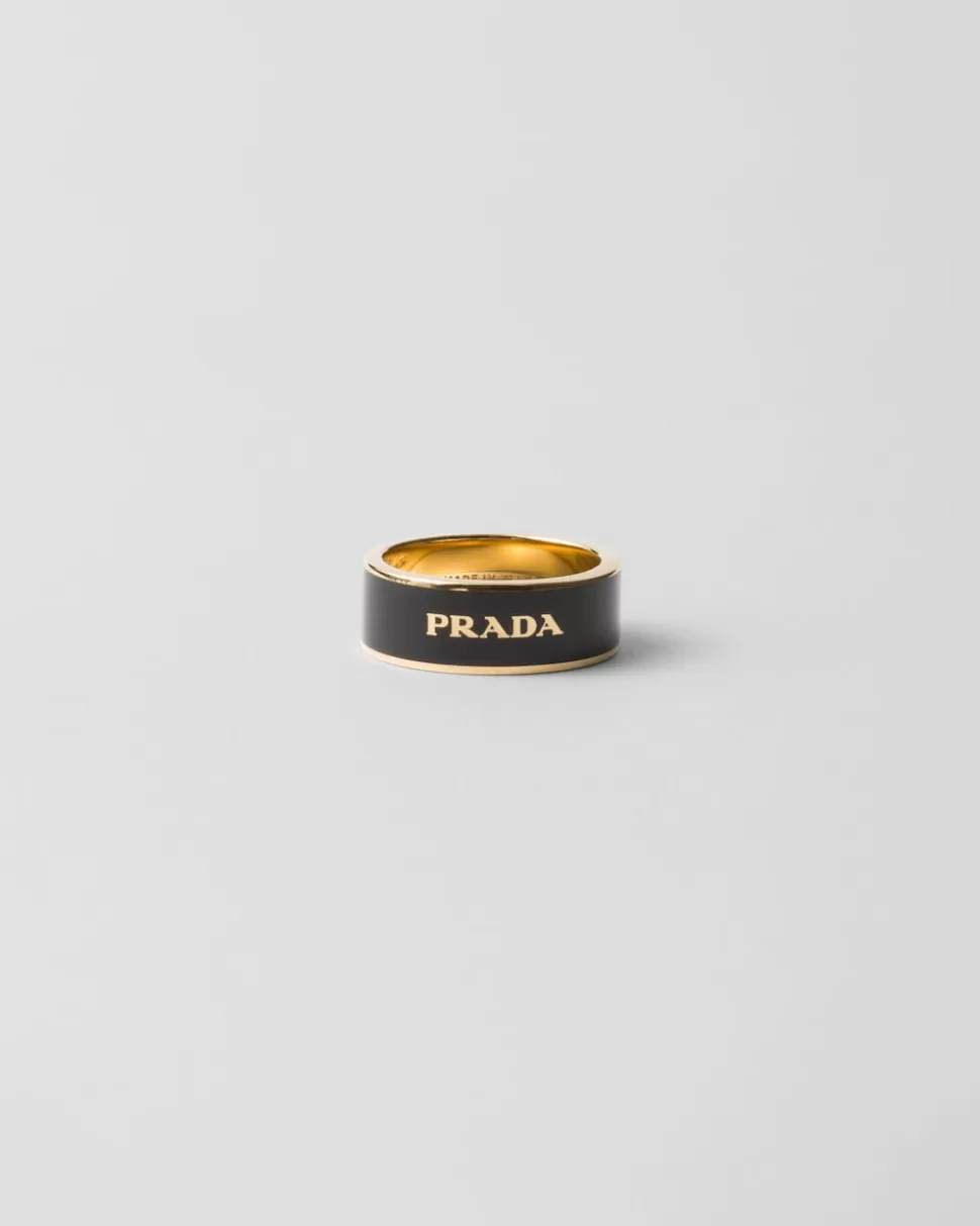 Fashion Prada Ring Aus Emailliertem Metall Schwarz/Gold