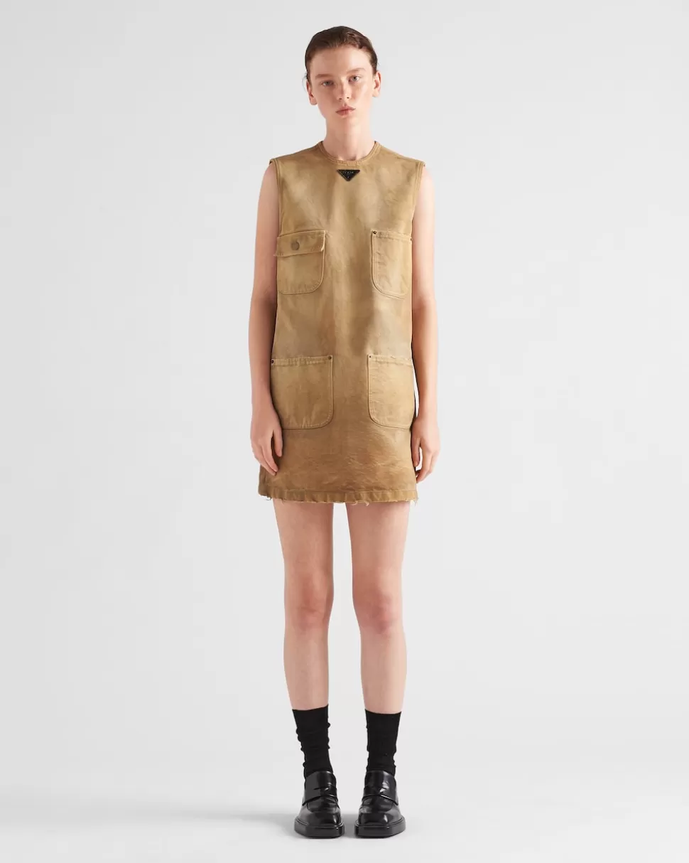 Flash Sale Prada ÄRmelloses Minikleid Aus Canvas Beige