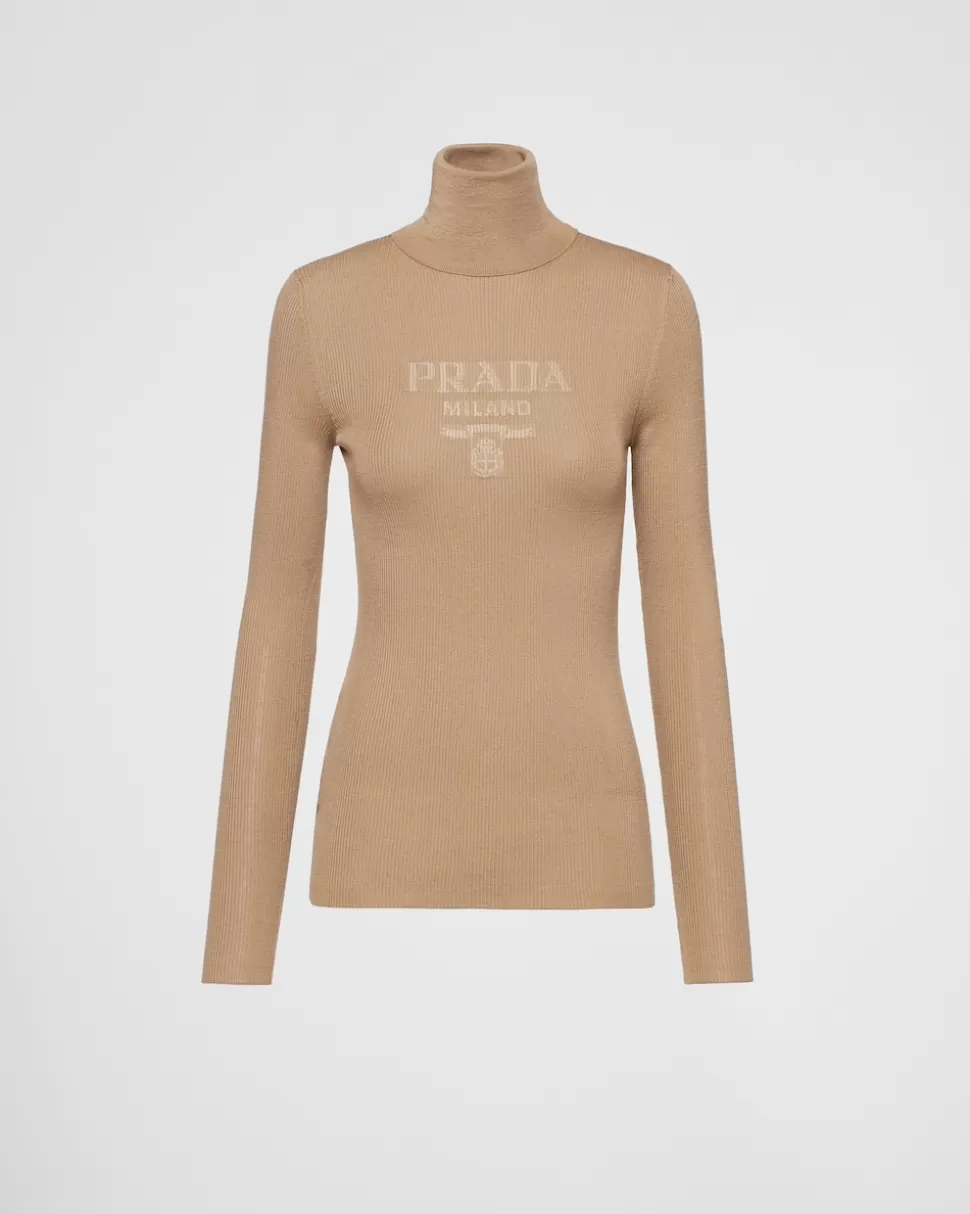 Online Prada Rollkragenpullover Aus Superfine-wool Kamelbraun