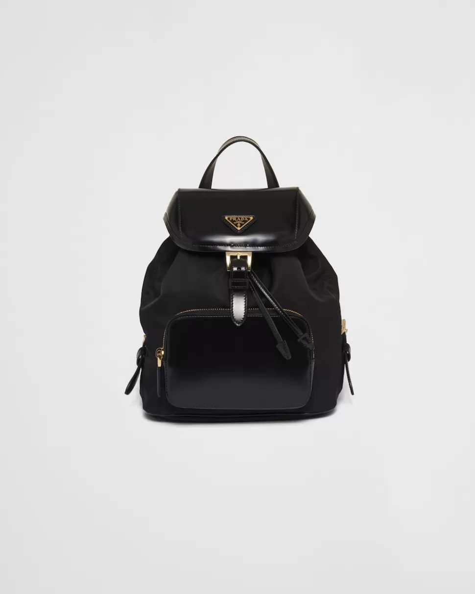 Sale Prada Rucksack Aus Re-nylon Und Gebürstetem Leder Schwarz