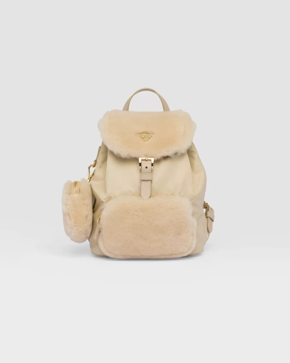 Cheap Prada Rucksack Aus Re-nylon Und Lammfell Wüstenbeige