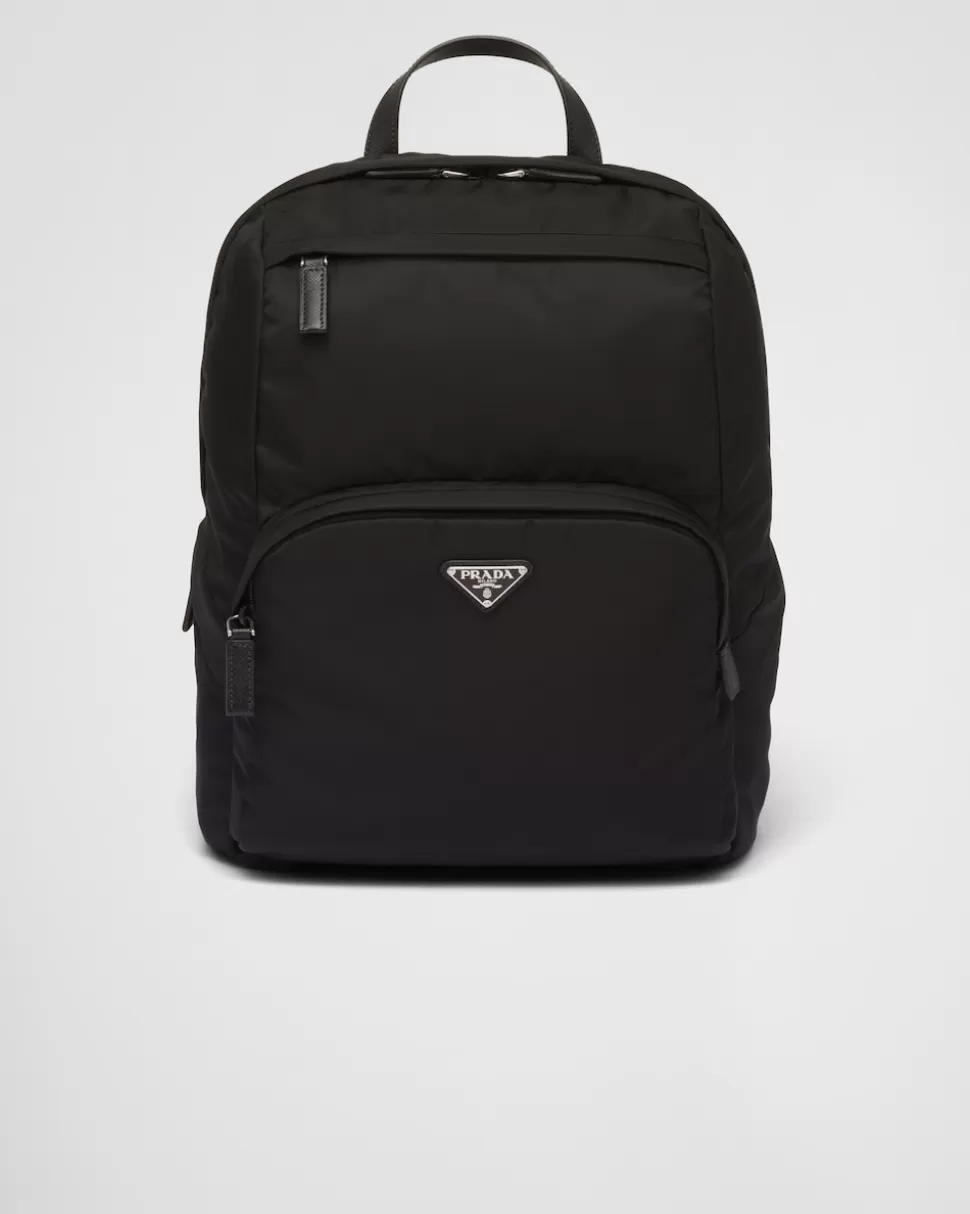 Sale Prada Rucksack Aus Re-nylon Und Saffiano-leder Schwarz