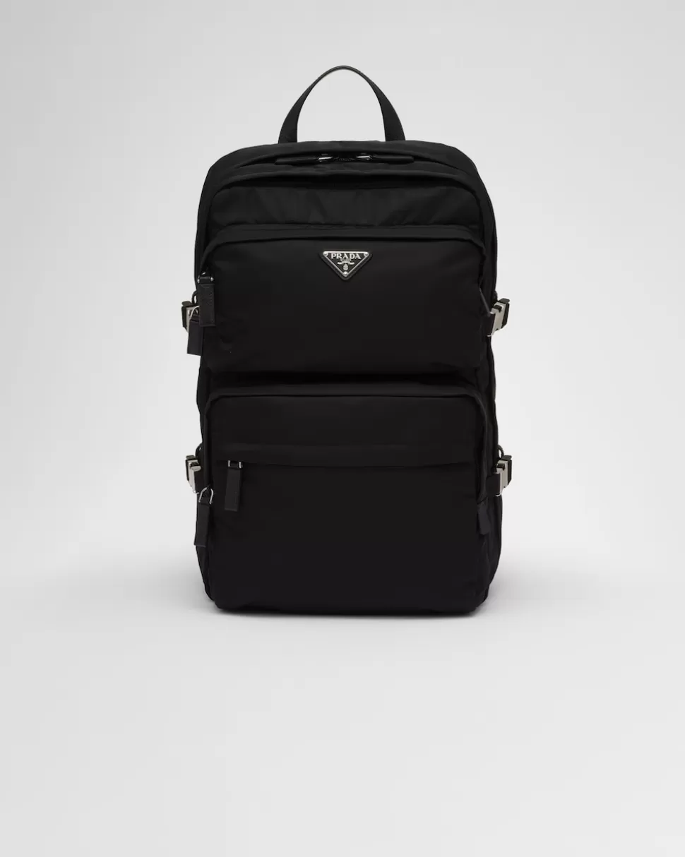 Sale Prada Rucksack Aus Re-nylon Und Saffiano-leder Schwarz