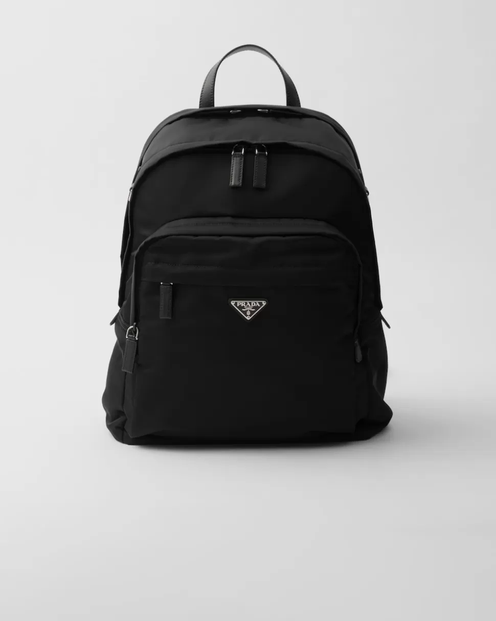 Discount Prada Rucksack Aus Re-nylon Und Saffiano-leder Schwarz