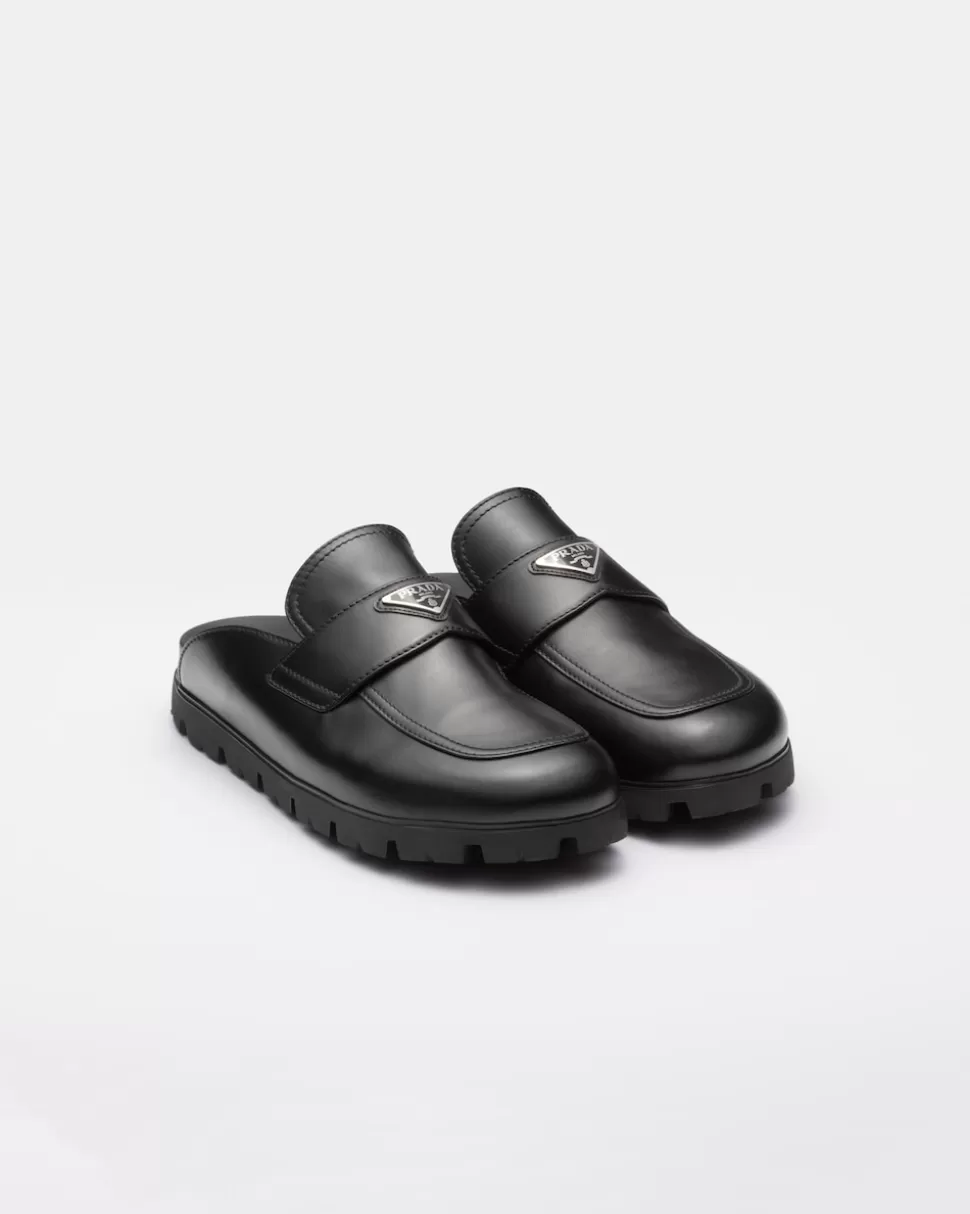 Clearance Prada Sabots Aus Leder Schwarz