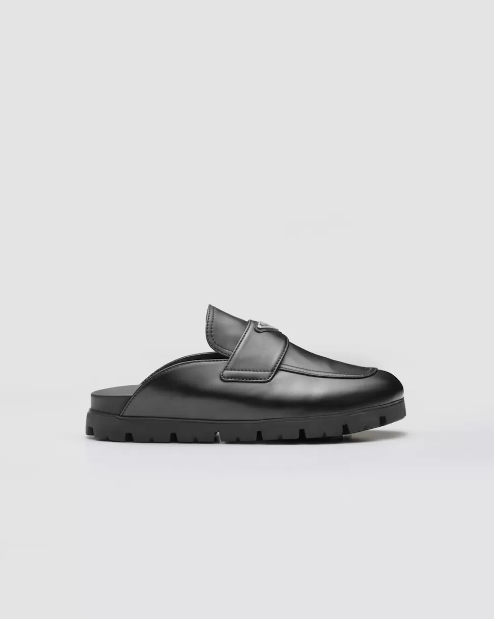 Clearance Prada Sabots Aus Leder Schwarz