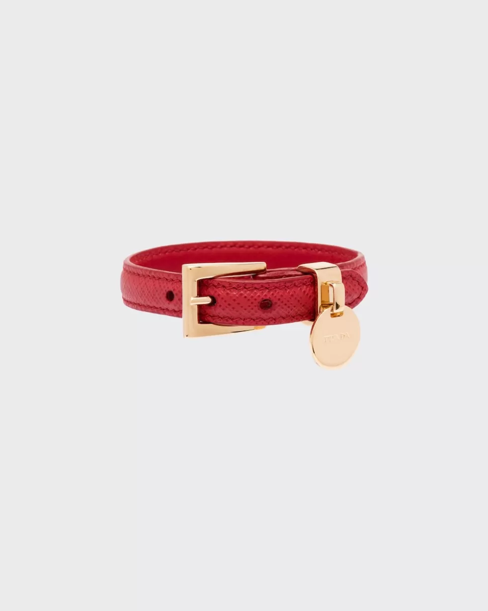 Discount Prada Saffiano Leather Bracelet Schwarz