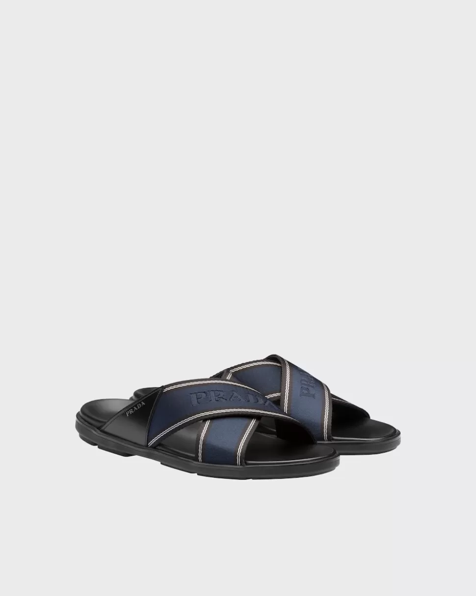 Discount Prada Sandalen Aus Leder Und Re-nylon Schwarz