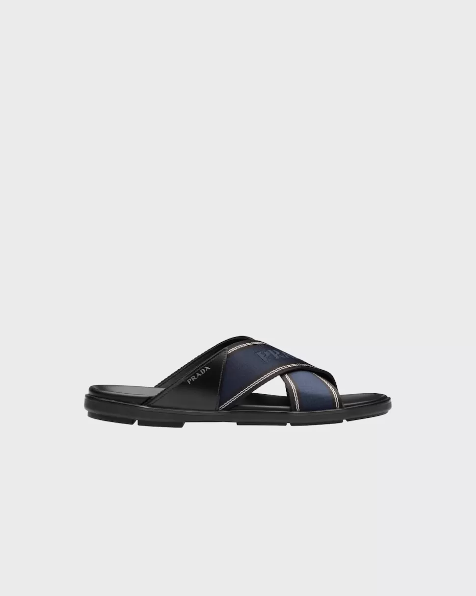 Discount Prada Sandalen Aus Leder Und Re-nylon Schwarz