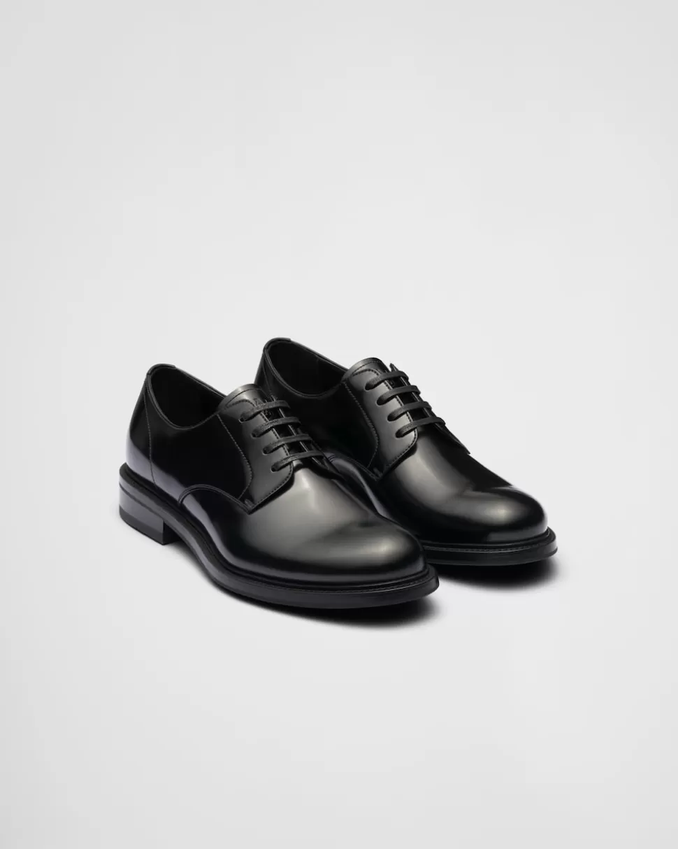 New Prada Schnürschuhe Aus Gebürstetem Leder Schwarz