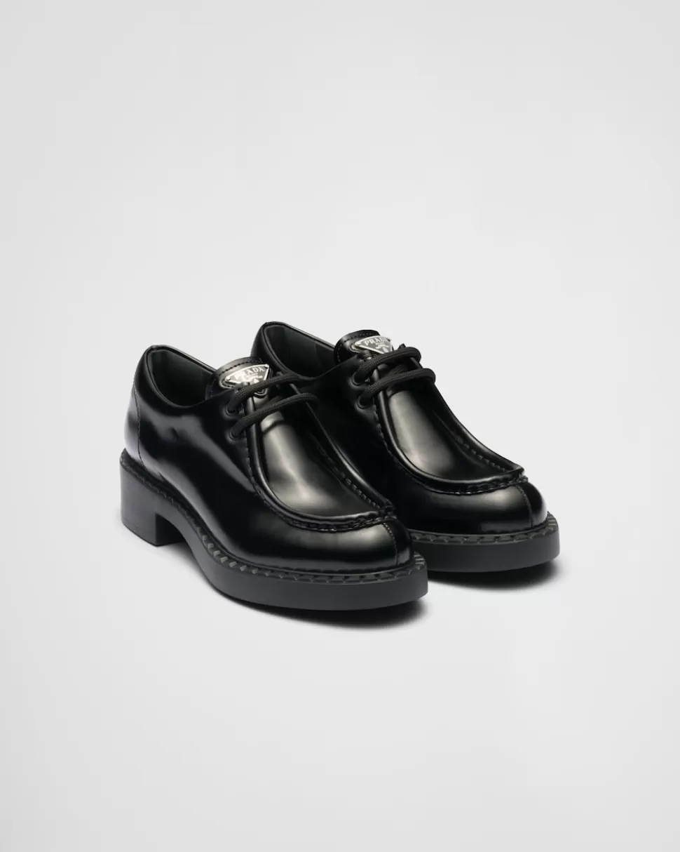 New Prada Schnürschuhe Aus Gebürstetem Leder Schwarz