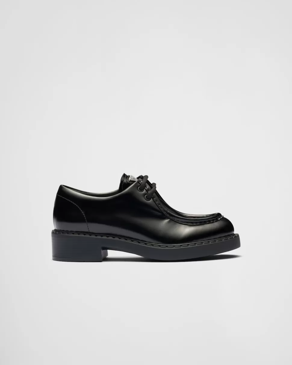 New Prada Schnürschuhe Aus Gebürstetem Leder Schwarz