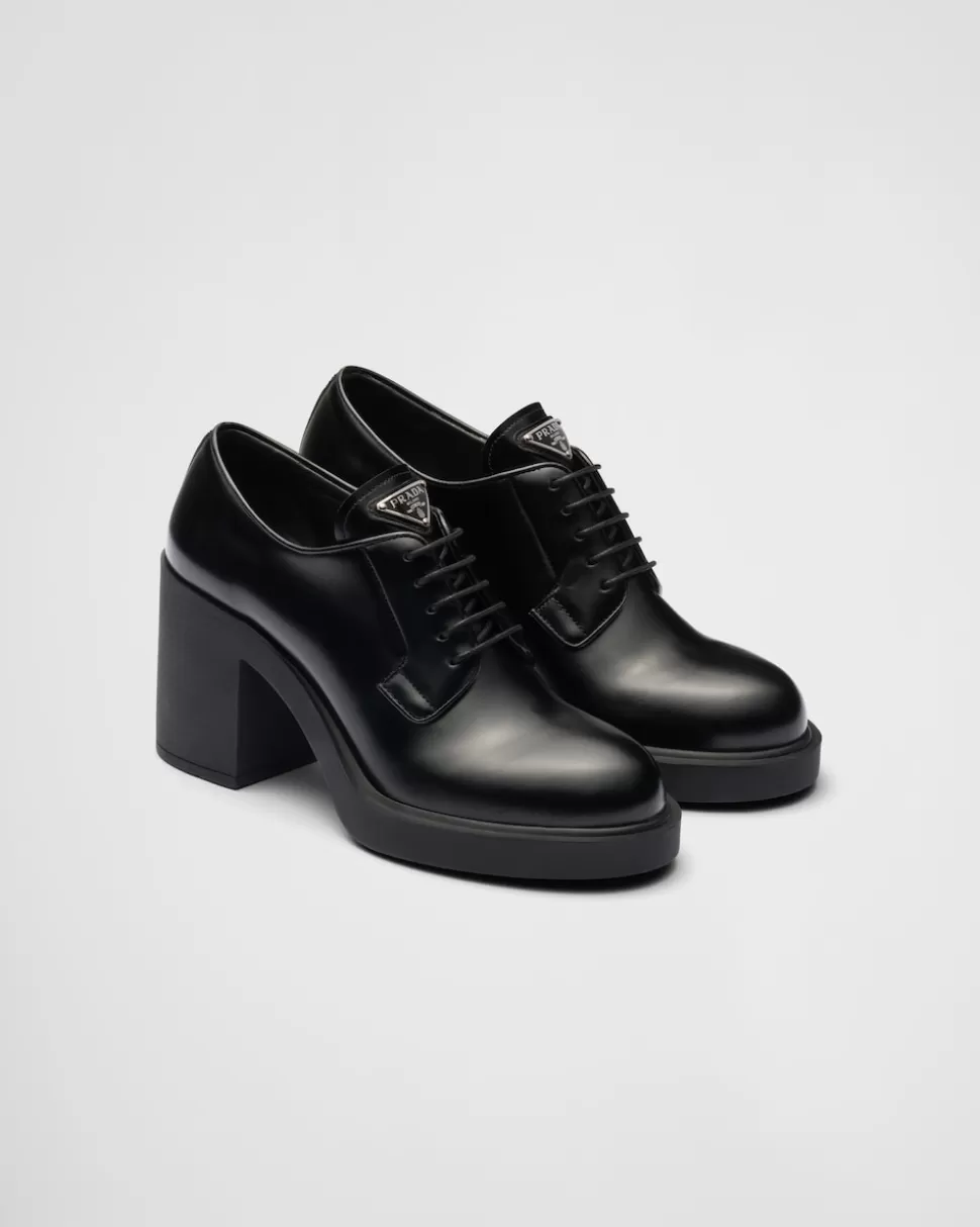 Cheap Prada Schnürschuhe Aus Gebürstetem Leder Mit Absatz Schwarz