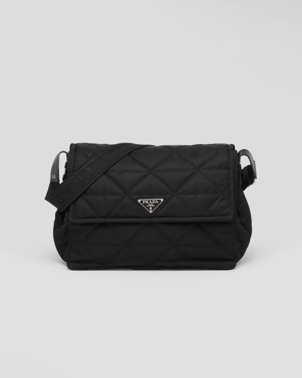 Best Sale Prada Schultertasche Aus Re-nylon Mit Ziersteppung Schwarz