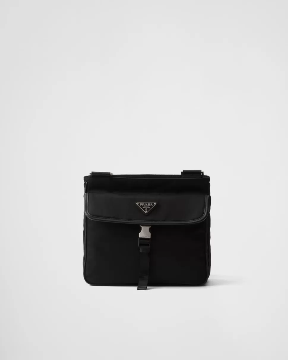 Hot Prada Schultertasche Aus Re-nylon Und Saffiano-leder Schwarz