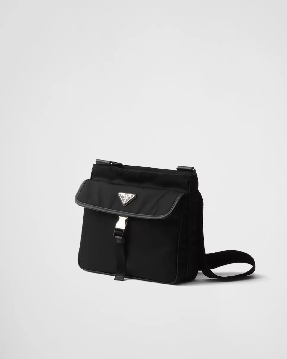 Hot Prada Schultertasche Aus Re-nylon Und Saffiano-leder Schwarz