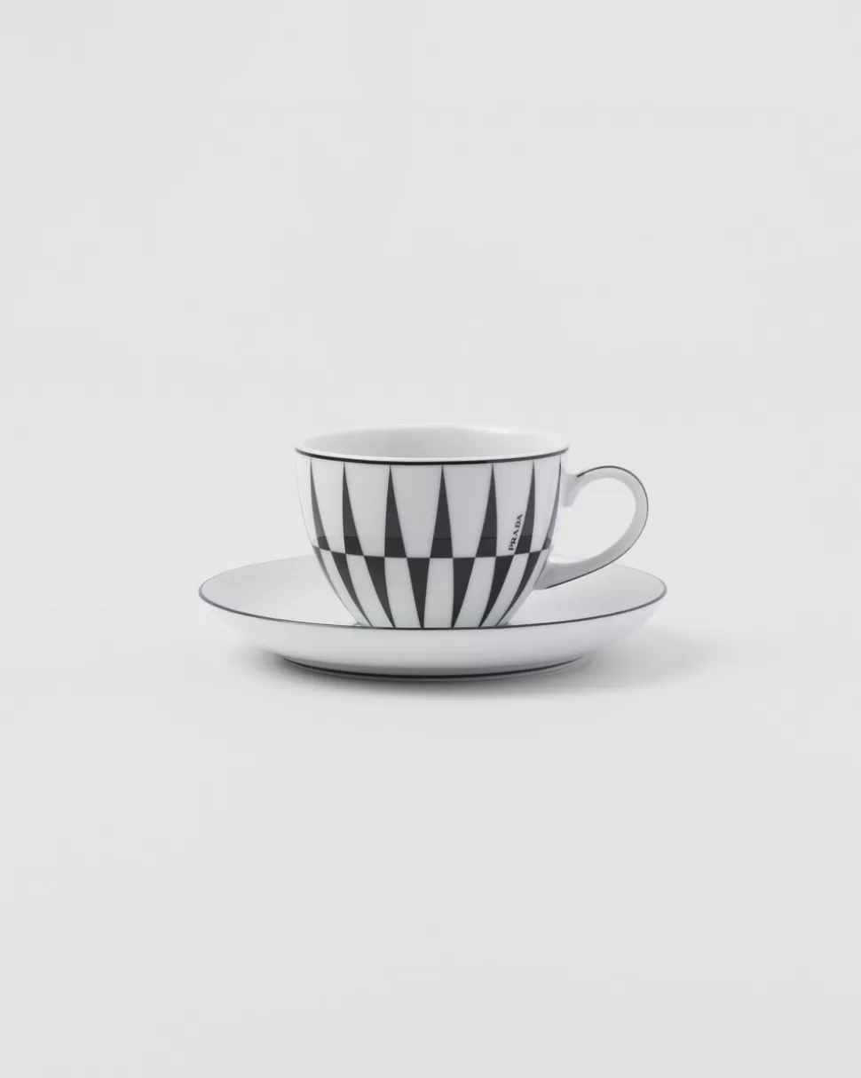 Cheap Prada Set Mit Vier Espressotassen Aus Porzellan – Stripes Weiss/Schwarz