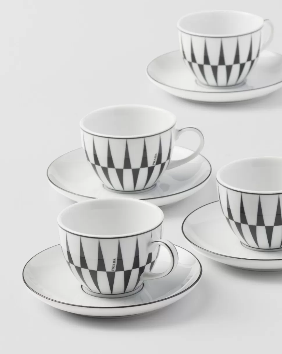 Cheap Prada Set Mit Vier Espressotassen Aus Porzellan – Stripes Weiss/Schwarz