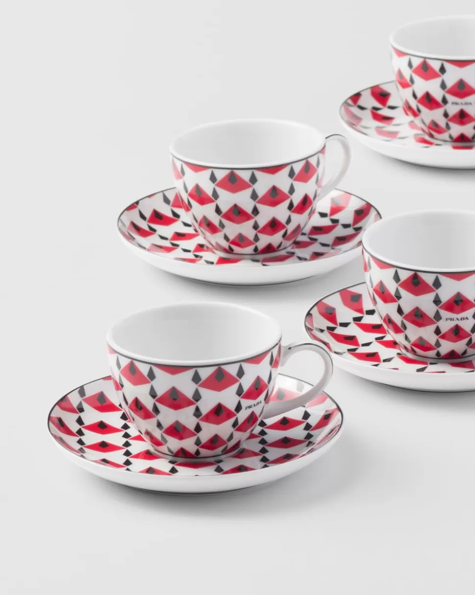 Best Sale Prada Set Mit Vier Espressotassen Aus Porzellan – Vienna Red Schwarz/Rot