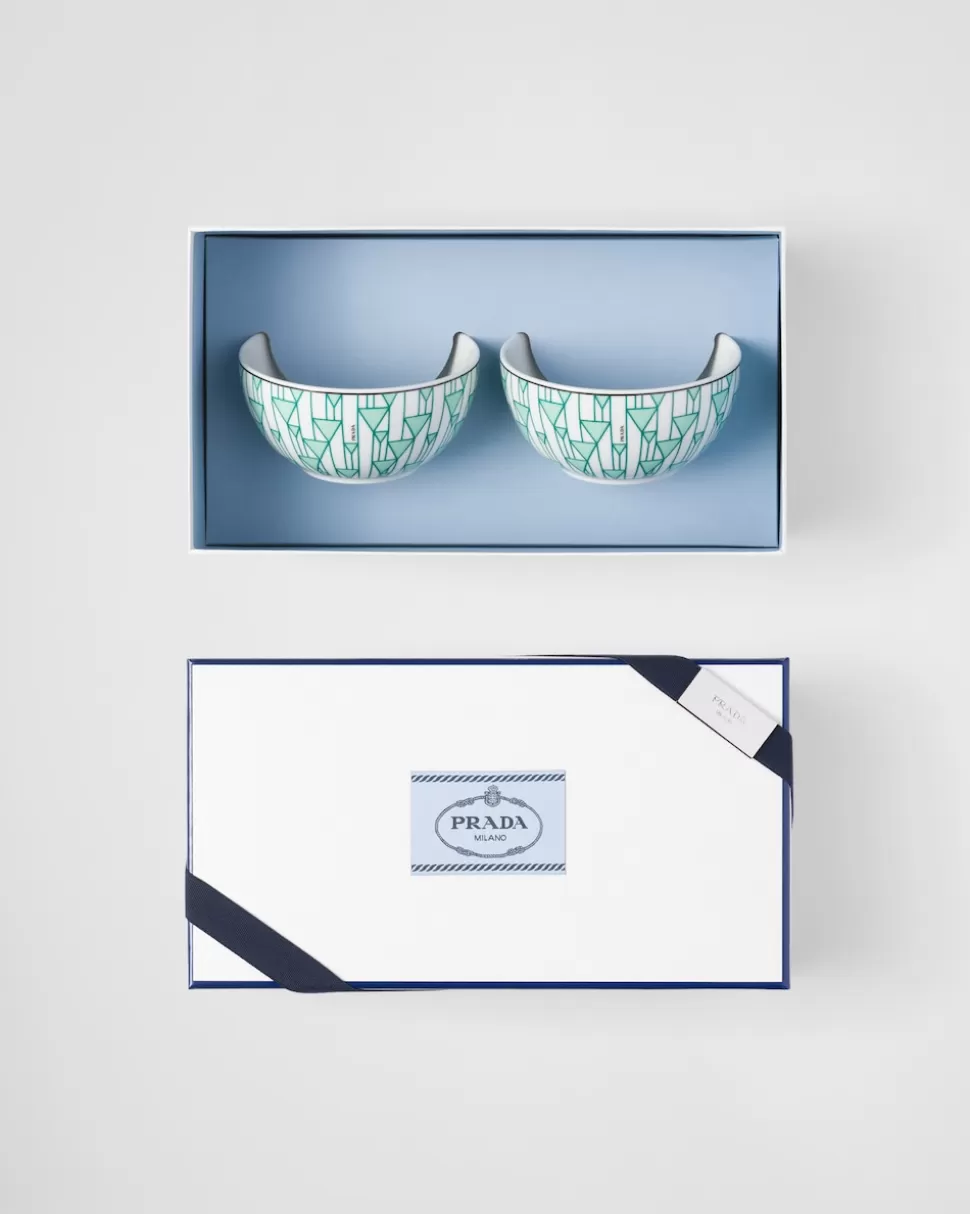 Clearance Prada Set Mit Zwei Reis- Oder Müslischalen Aus Porzellan – Vienna Green Grün