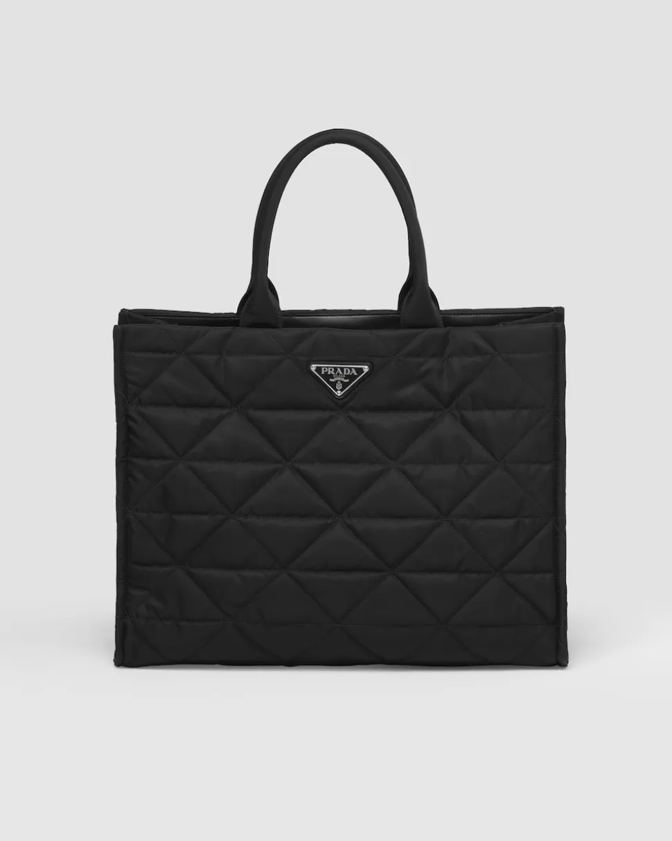 Cheap Prada Shopper Aus Re-nylon Mit Ziersteppung Schwarz