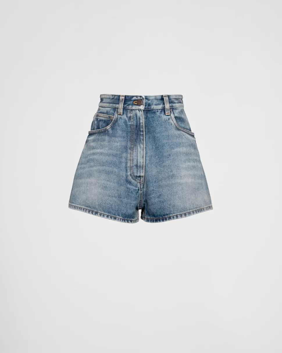 Cheap Prada Shorts Aus Denim Himmelblau