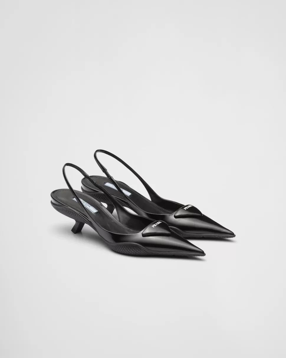 Hot Prada Slingback-pumps Aus Gebürstetem Leder Schwarz