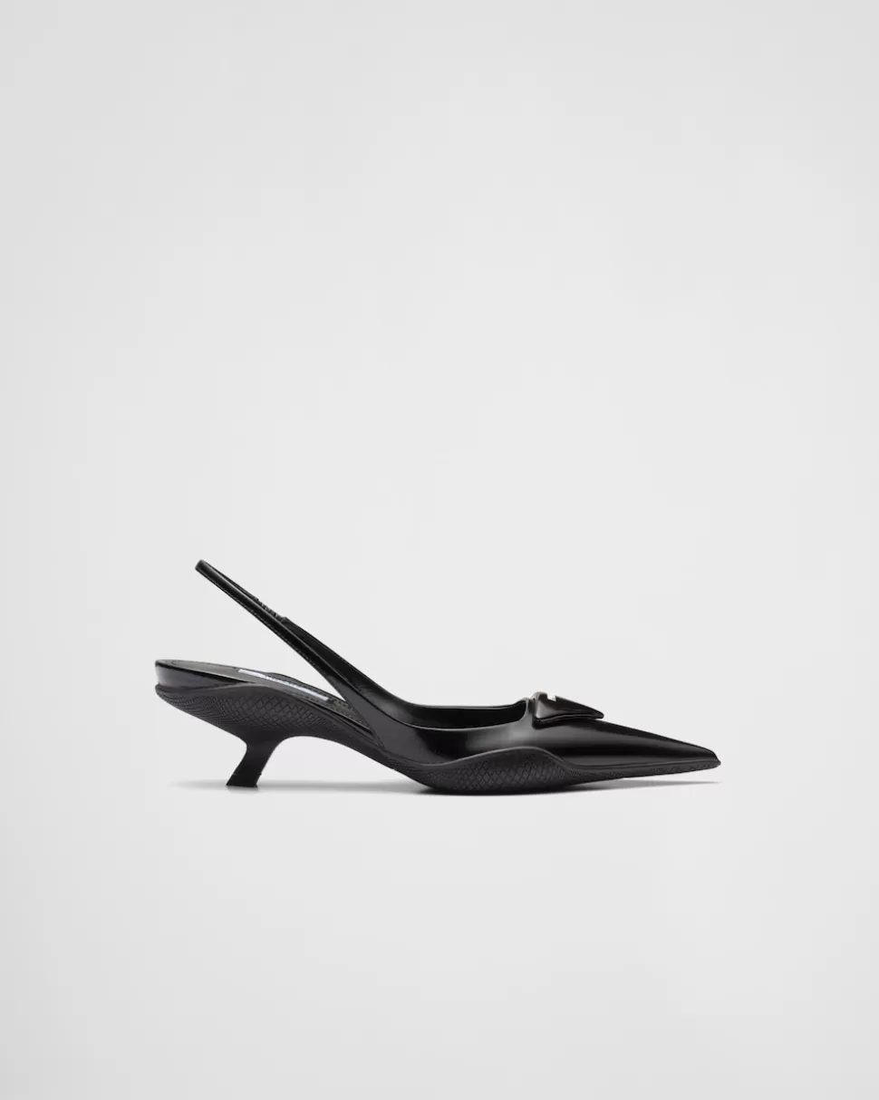 Hot Prada Slingback-pumps Aus Gebürstetem Leder Schwarz