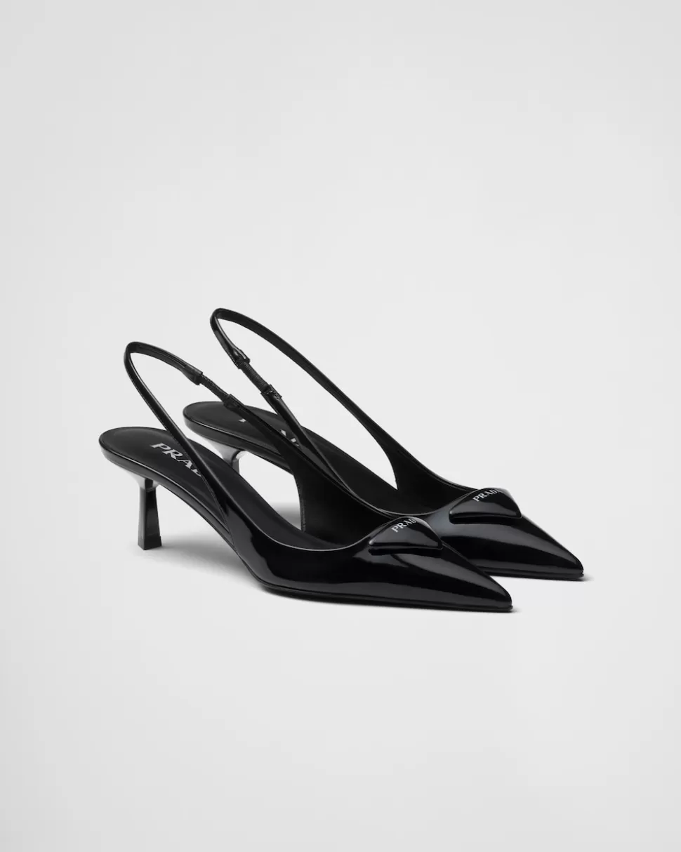 Best Sale Prada Slingback-pumps Aus Lackleder Schwarz