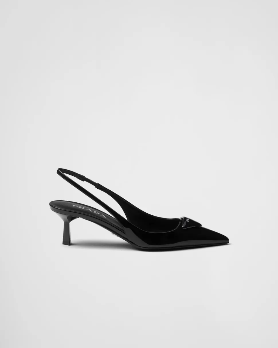 Best Sale Prada Slingback-pumps Aus Lackleder Schwarz