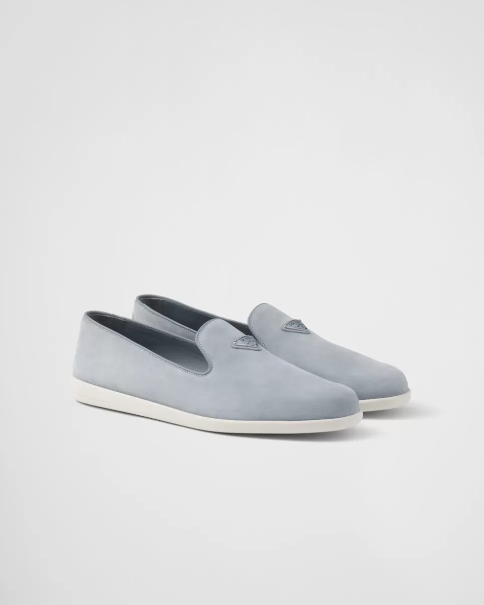 Fashion Prada Slip-ons Aus Kalbs-wildleder Astralblau