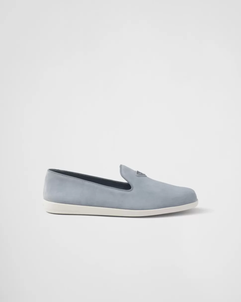 Fashion Prada Slip-ons Aus Kalbs-wildleder Astralblau