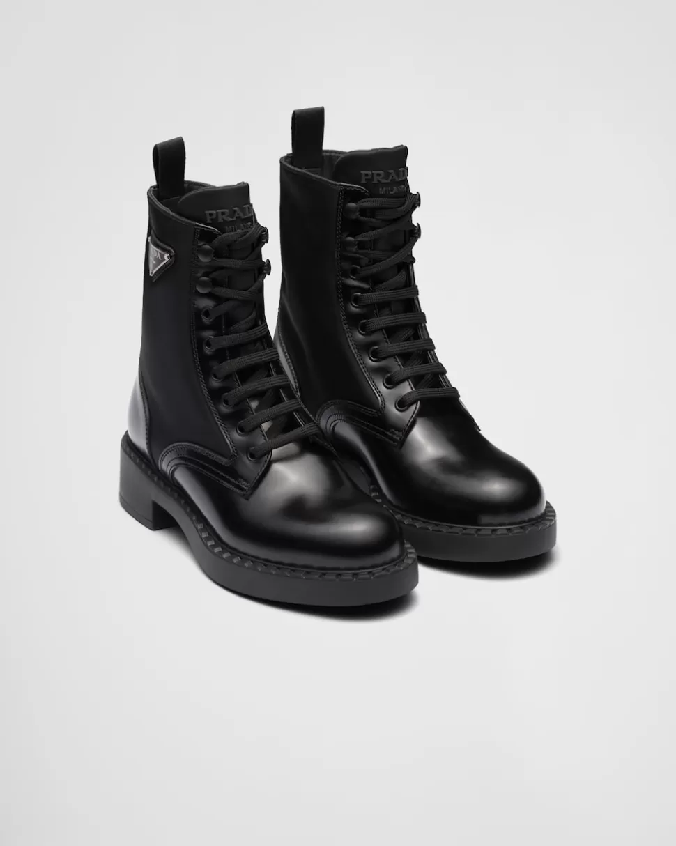 Best Sale Prada Stiefel Aus Gebürstetem Leder Und Re-nylon Schwarz