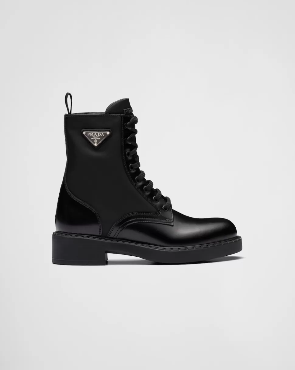 Best Sale Prada Stiefel Aus Gebürstetem Leder Und Re-nylon Schwarz