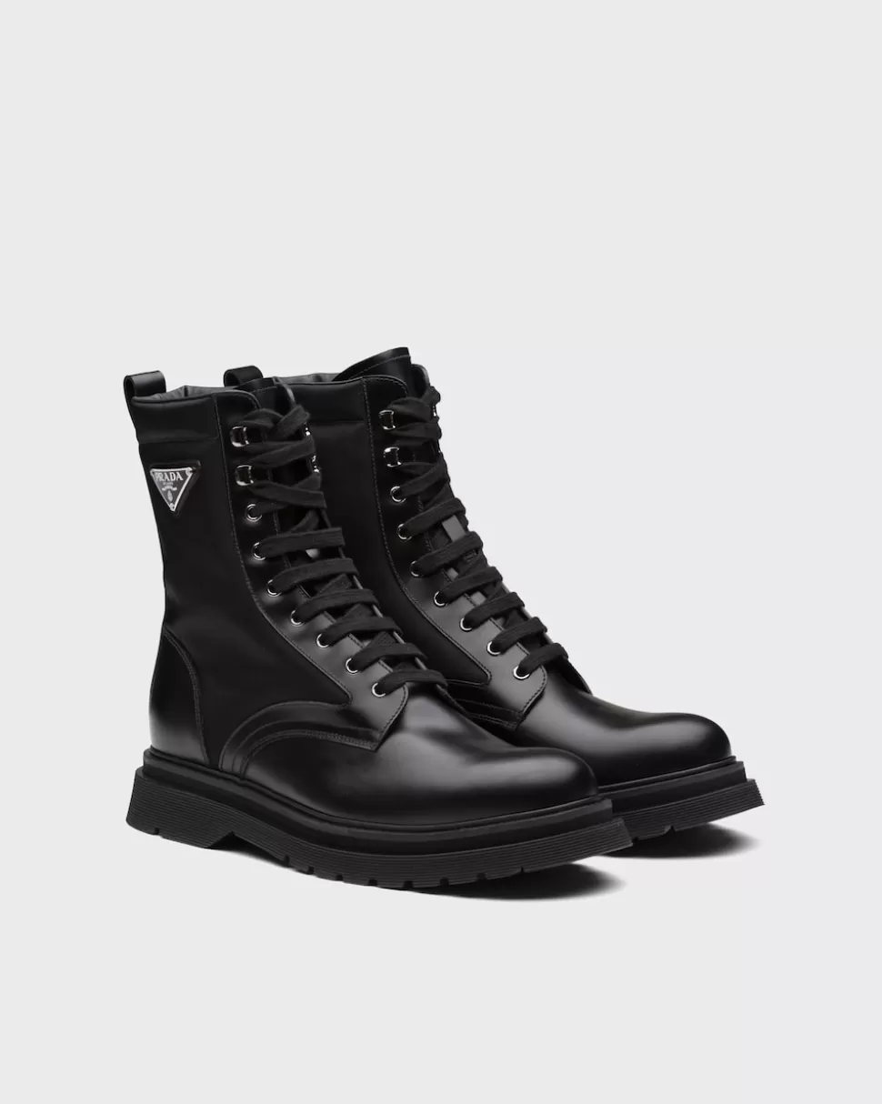 Sale Prada Stiefeletten Aus Gebürstetem Kalbsleder Und Re-nylon Schwarz