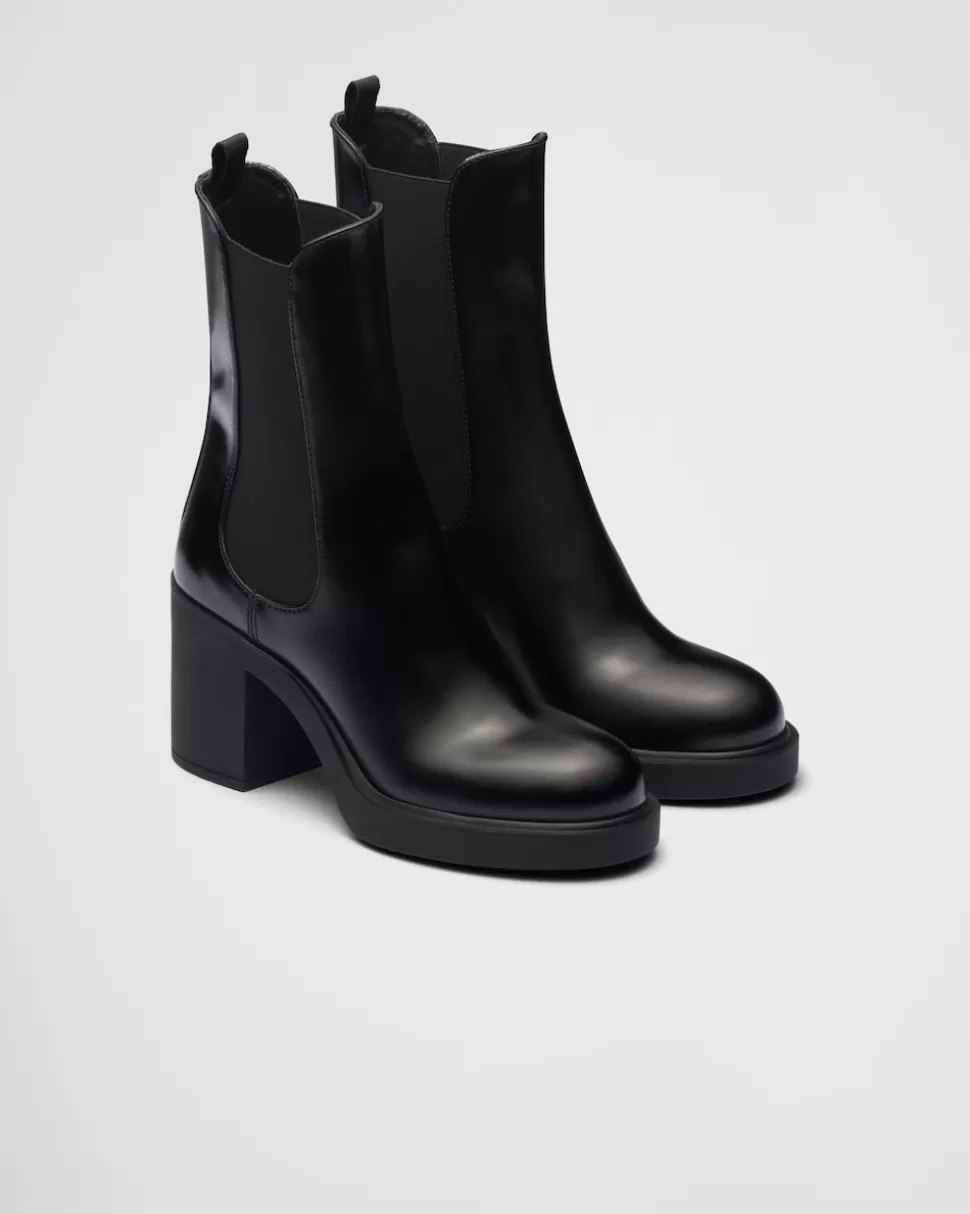 Cheap Prada Stiefeletten Aus Gebürstetem Leder Mit Hohem Absatz Schwarz