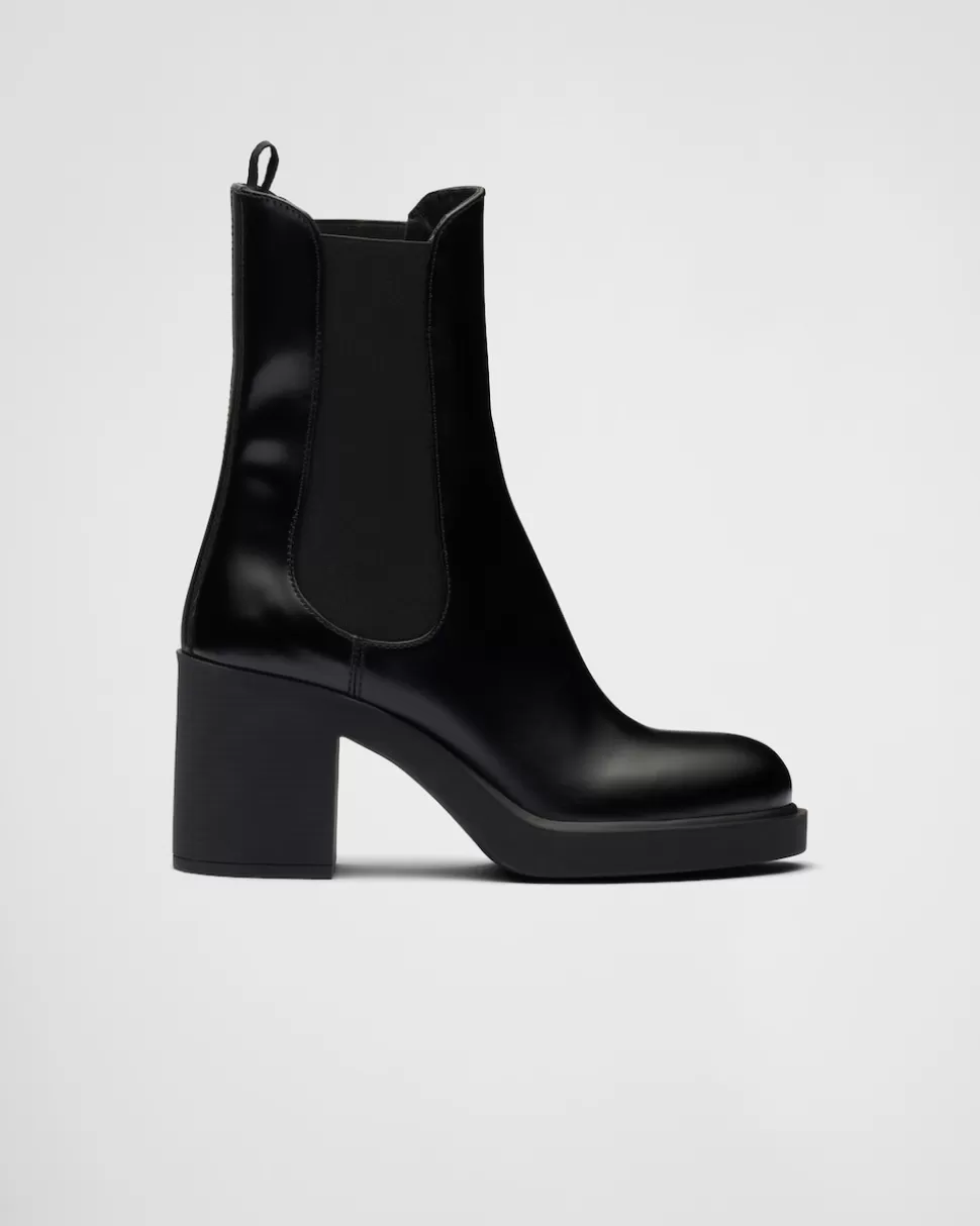 Cheap Prada Stiefeletten Aus Gebürstetem Leder Mit Hohem Absatz Schwarz