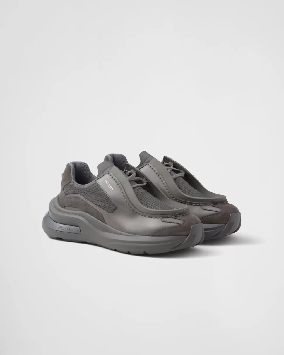 Best Prada Systeme Sneaker Aus Gebürstetem Leder Mit Elementen Aus Bike-gewebe Und Wildleder Schwarz