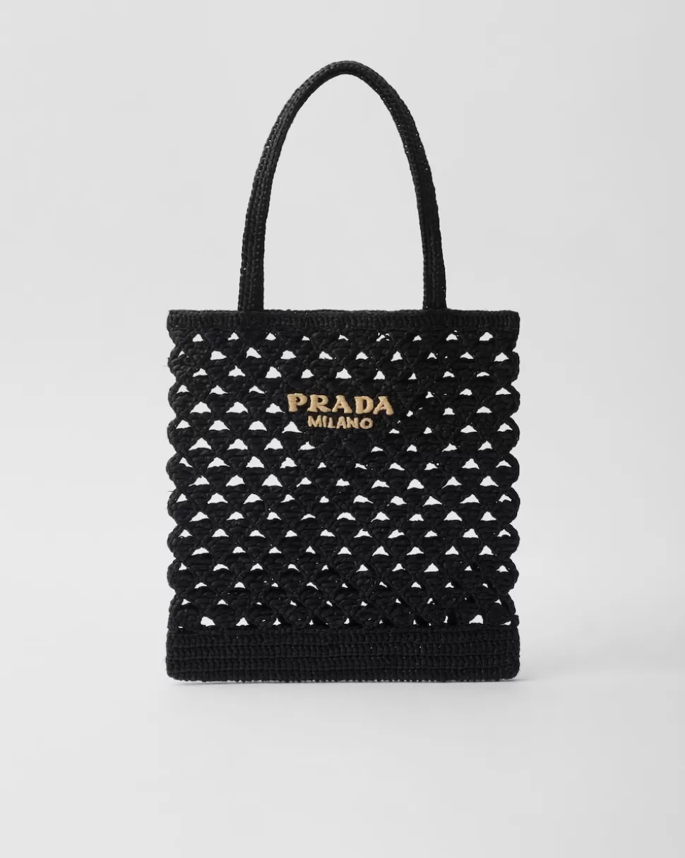 Discount Prada Tote Bag Aus Gehäkeltem Webstoff Natur